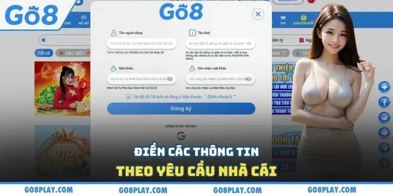 Điền các thông tin theo yêu cầu nhà cái